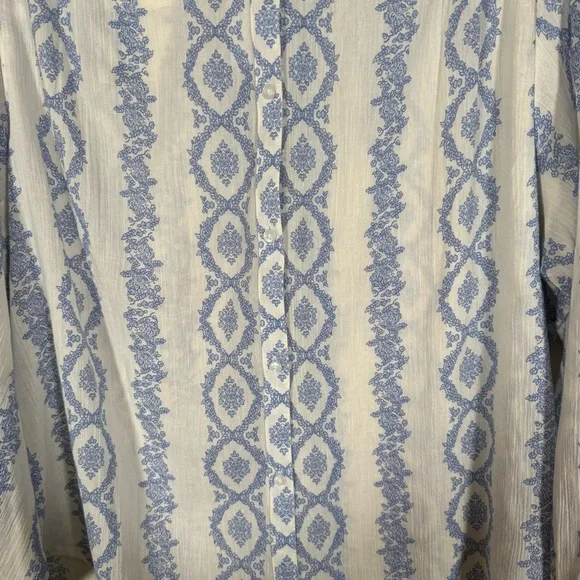 NWT Lucky Brand Boho Blue and White Floral Cotton Button Down Peasant Top Large - Picture 4 of 8